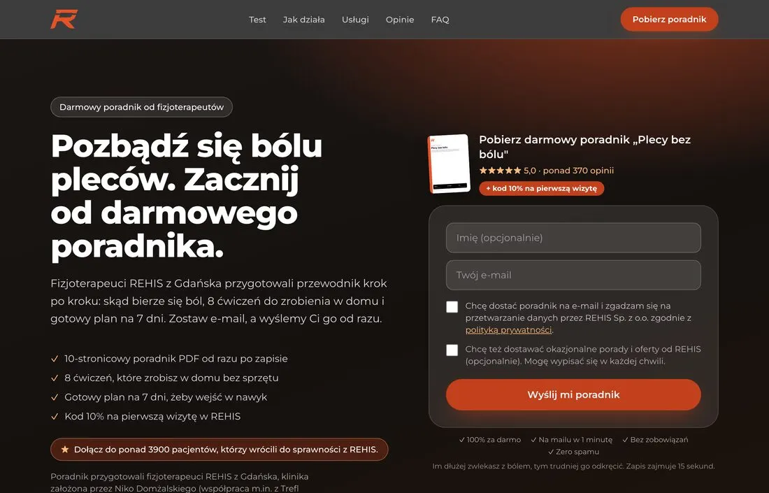 Strona zbudowana dla REHIS, klinika fizjoterapii, gdańsk: widok nagłówka